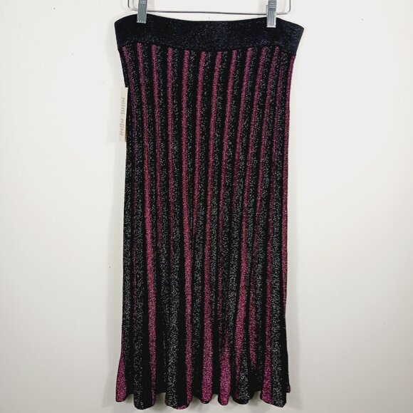 Nannette Lapore NWT Knit Pleated Sparkle Midi Skirt, Lerouge/Silver/Black, Large - Picture 4 of 16